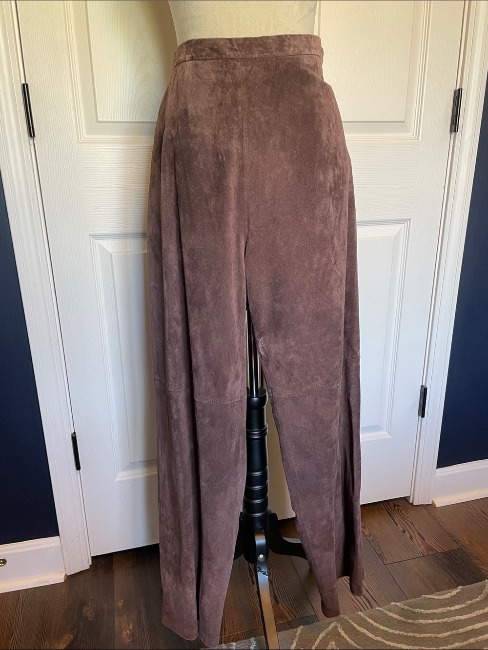 NWT Terry Lewis Classic Luxuries‎ Brown Suede Straight Leg Split Trousers Sz 16